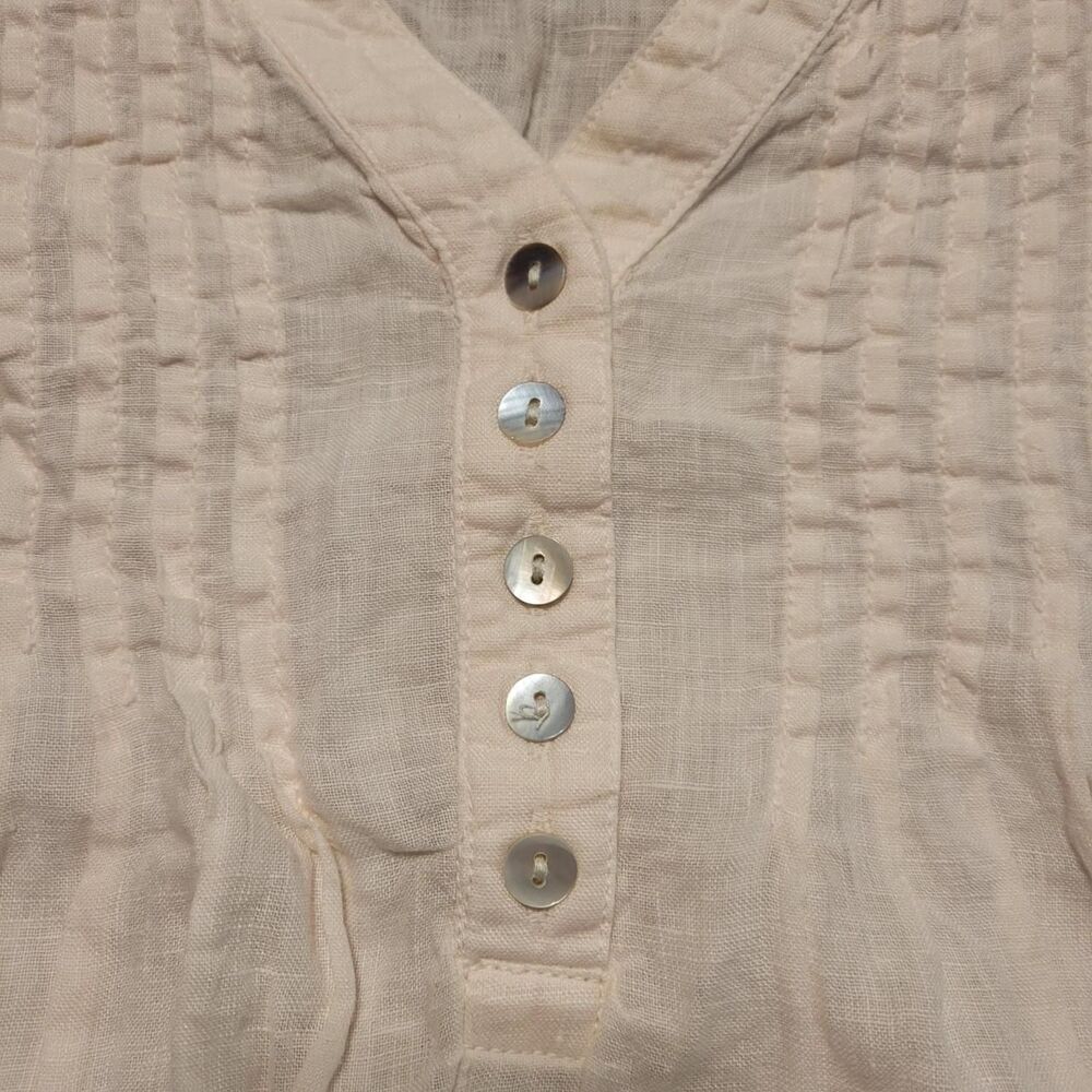 Sigrid Olsen 100% Linen Pale Pink Popover Blouse Shell Button Puff Flowy Cottage - Picture 4 of 7